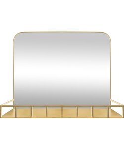 LW Collection wandspiegel met plankje goud 63x50 cm metaal - grote spiegel muur - industrieel - woonkamer gang - badkamerspiegel - muurspiegel slaapkamer gouden rand - hangspiegel met luxe design