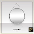 LW collection LW Collection wandspiegel met touw zilver rond 50x50 cm metaal - grote spiegel muur - industrieel - woonkamer gang - badkamerspiegel - muurspiegel slaapkamer zilveren rand - hangspiegel met luxe design