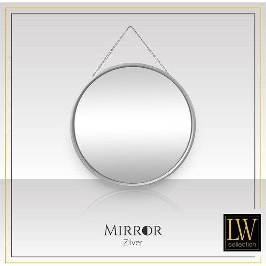 LW collection LW Collection wandspiegel met touw zilver rond 50x50 cm metaal - grote spiegel muur - industrieel - woonkamer gang - badkamerspiegel - muurspiegel slaapkamer zilveren rand - hangspiegel met luxe design
