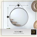 LW collection LW Collection wandspiegel met touw zilver rond 50x50 cm metaal - grote spiegel muur - industrieel - woonkamer gang - badkamerspiegel - muurspiegel slaapkamer zilveren rand - hangspiegel met luxe design
