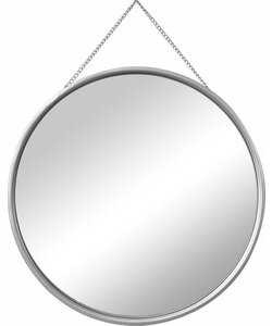 LW Collection wandspiegel met touw zilver rond 50x50 cm metaal - grote spiegel muur - industrieel - woonkamer gang - badkamerspiegel - muurspiegel slaapkamer zilveren rand - hangspiegel met luxe design