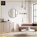 LW collection LW Collection wandspiegel met touw zilver rond 50x50 cm metaal - grote spiegel muur - industrieel - woonkamer gang - badkamerspiegel - muurspiegel slaapkamer zilveren rand - hangspiegel met luxe design