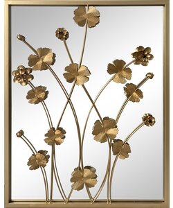 LW Collection wandspiegel goud rechthoek 61x70 cm metaal - grote spiegel muur - industrieel - woonkamer gang - badkamerspiegel - muurspiegel slaapkamer gouden rand - hangspiegel met luxe design met bloemen