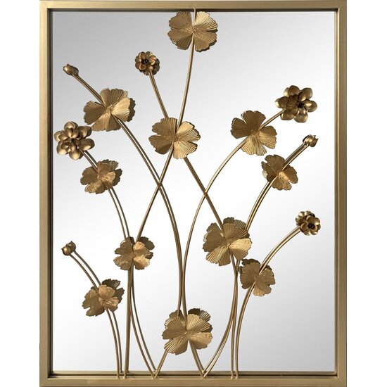 LW collection LW Collection wandspiegel goud rechthoek 61x70 cm metaal - grote spiegel muur - industrieel - woonkamer gang - badkamerspiegel - muurspiegel slaapkamer gouden rand - hangspiegel met luxe design met bloemen
