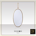 LW collection LW Collection wandspiegel goud rond ovaal 45x96 cm metaal - grote spiegel muur - industrieel - woonkamer gang - badkamerspiegel - muurspiegel slaapkamer gouden rand - hangspiegel met luxe design