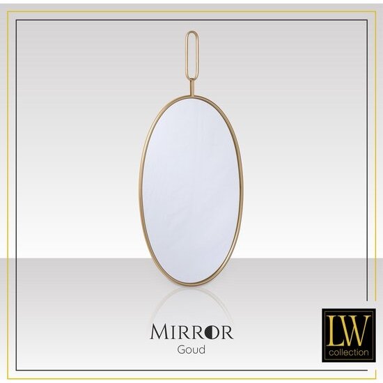 LW collection LW Collection wandspiegel goud rond ovaal 45x96 cm metaal - grote spiegel muur - industrieel - woonkamer gang - badkamerspiegel - muurspiegel slaapkamer gouden rand - hangspiegel met luxe design
