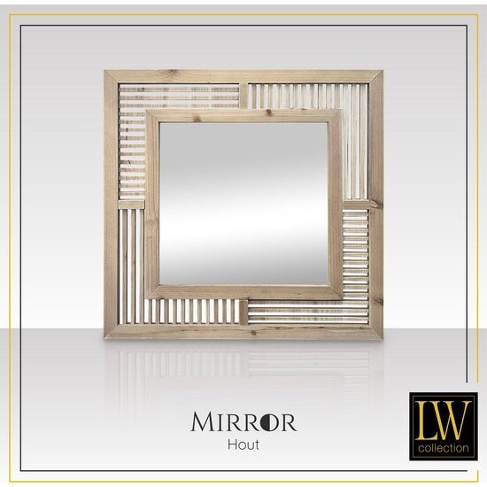 Always LW Collection wandspiegel bruin vierkant 60x60 cm hout - grote spiegel muur - industrieel - woonkamer gang - badkamerspiegelmuurspiegel slaapkamer houten rand - hangspiegel met luxe design