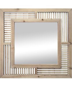 LW Collection wandspiegel bruin vierkant 60x60 cm hout - grote spiegel muur - industrieel - woonkamer gang - badkamerspiegelmuurspiegel slaapkamer houten rand - hangspiegel met luxe design