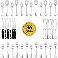 LW collection LW Collection bestekset 6 persoons 36 stuks zilverkleurig - bestek set zilver vaatwasserbestendig - Lepels, Messen, Vorken & Steakmessen