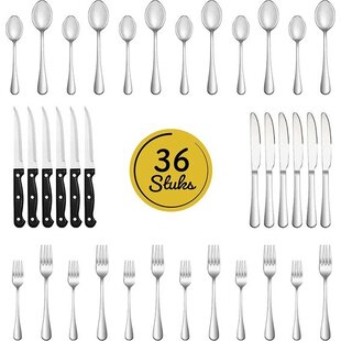 LW Collection bestekset 6 persoons 36 stuks zilverkleurig - bestek set zilver vaatwasserbestendig - Lepels, Messen, Vorken & Steakmessen