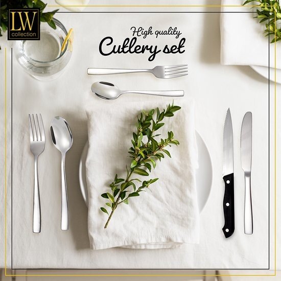 LW collection LW Collection bestekset 6 persoons 36 stuks zilverkleurig - bestek set zilver vaatwasserbestendig - Lepels, Messen, Vorken & Steakmessen