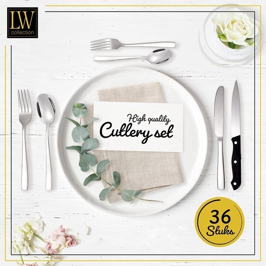 LW collection LW Collection bestekset 6 persoons 36 stuks zilverkleurig - bestek set zilver vaatwasserbestendig - Lepels, Messen, Vorken & Steakmessen
