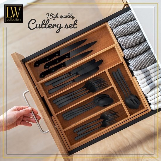 LW collection LW Collection bestekset 6 persoons 36 stuks Zwart - bestek set zwart vaatwasserbestendig - Lepels, Messen, Vorken & Steakmessen