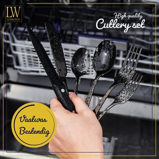 LW collection LW Collection bestekset 6 persoons 36 stuks Zwart - bestek set zwart vaatwasserbestendig - Lepels, Messen, Vorken & Steakmessen