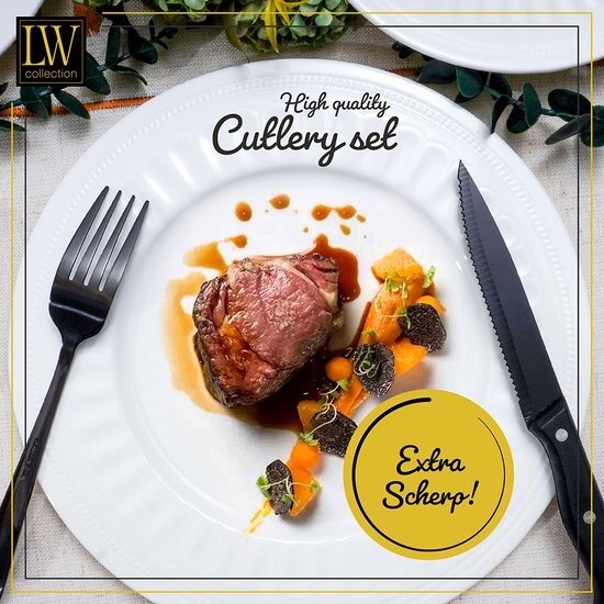 LW collection LW Collection bestekset 6 persoons 36 stuks Zwart - bestek set zwart vaatwasserbestendig - Lepels, Messen, Vorken & Steakmessen