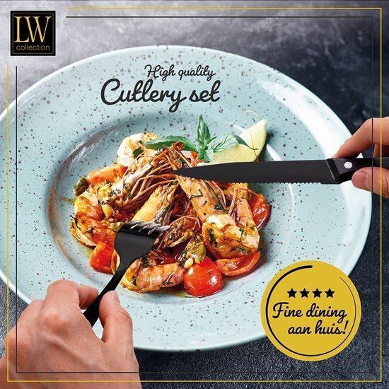 LW collection LW Collection bestekset 6 persoons 36 stuks Zwart - bestek set zwart vaatwasserbestendig - Lepels, Messen, Vorken & Steakmessen