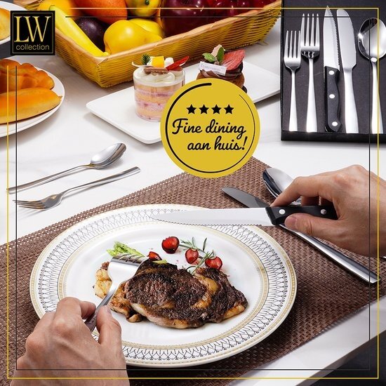LW collection LW Collection bestekset 8 persoons 48 stuks zilverkleurig - bestek set zilver vaatwasserbestendig - Lepels, Messen, Vorken & Steakmessen