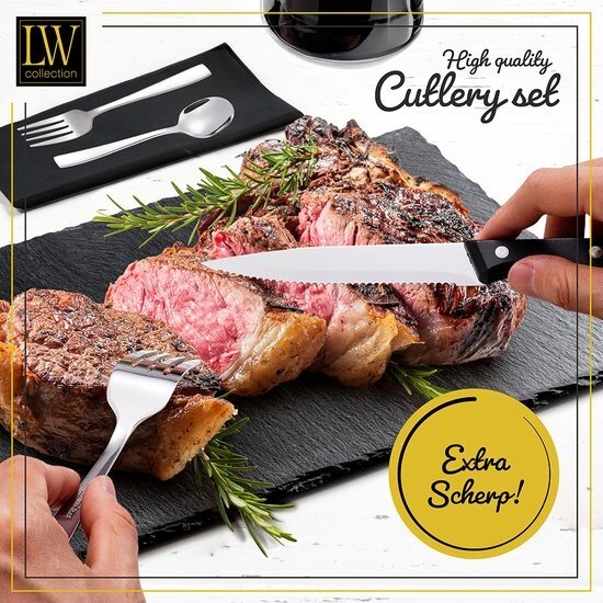 LW collection LW Collection bestekset 8 persoons 48 stuks zilverkleurig - bestek set zilver vaatwasserbestendig - Lepels, Messen, Vorken & Steakmessen