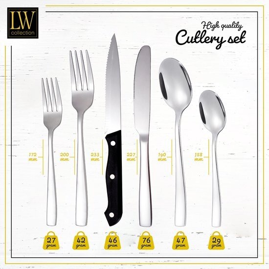 LW collection LW Collection bestekset 8 persoons 48 stuks zilverkleurig - bestek set zilver vaatwasserbestendig - Lepels, Messen, Vorken & Steakmessen