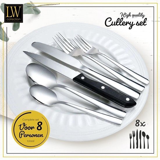 LW collection LW Collection bestekset 8 persoons 48 stuks zilverkleurig - bestek set zilver vaatwasserbestendig - Lepels, Messen, Vorken & Steakmessen