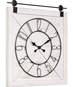 LW Collection XL wandklok hout/metaal 80cm - Grote houten metalen klok - Industriële wandklok - Moderne wandklok - landelijke wandklok