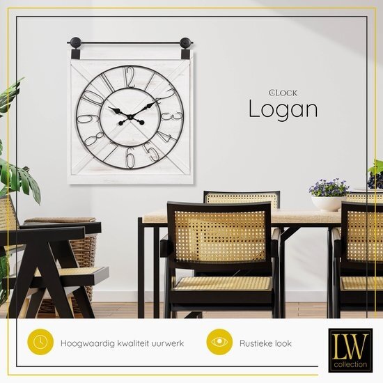 LW collection LW Collection XL wandklok hout/metaal 80cm - Grote houten metalen klok - Industriële wandklok - Moderne wandklok - landelijke wandklok