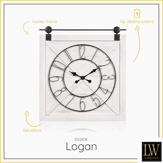 LW collection LW Collection XL wandklok hout/metaal 80cm - Grote houten metalen klok - Industriële wandklok - Moderne wandklok - landelijke wandklok