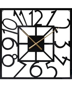 LW Collection wandklok XL Senna zwart met gouden wijzers 80cm - Grote industriële klok metaal stil uurwerk - Moderne zwarte wandklok - Industrieel