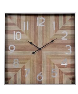 LW Collection XL wandklok zilver hout vierkant met glas 80cm - Grote moderne houten zilverkleurige glazen muurklok - Houten klok vierkant stil uurwerk - Wandklok hout glas