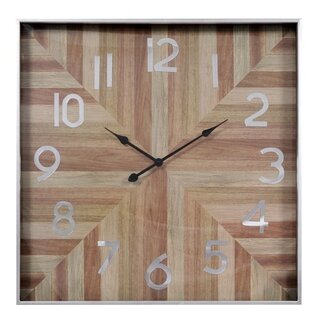 LW Collection XL wandklok zilver hout vierkant met glas 80cm - Grote moderne houten zilverkleurige glazen muurklok - Houten klok vierkant stil uurwerk - Wandklok hout glas