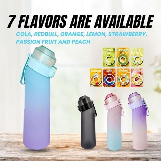 Igoods Igoods Drinkfles - Geurfles - Sportfles - Waterfles Met Smaak - Smaak Op Basis Van Geur - 650ML - BPA Vrij - Inclusief 7 Smaken - Paars/Blauw