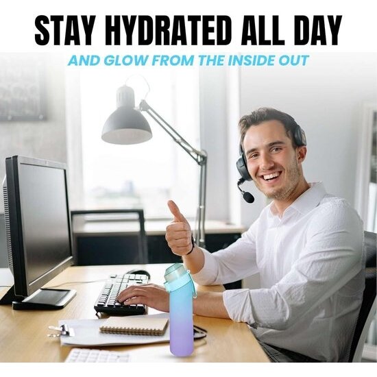 Igoods Igoods Drinkfles - Geurfles - Sportfles - Waterfles Met Smaak - Smaak Op Basis Van Geur - 650ML - BPA Vrij - Inclusief 7 Smaken - Paars/Blauw