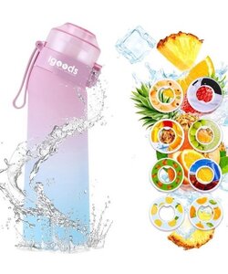 Igoods Drinkfles - Geurfles - Sportfles - Waterfles Met Smaak - Smaak Op Basis Van Geur - 650ML - BPA Vrij - Inclusief 7 Smaken - Blauw/Roze