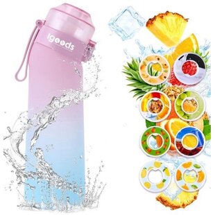 Igoods Drinkfles - Geurfles - Sportfles - Waterfles Met Smaak - Smaak Op Basis Van Geur - 650ML - BPA Vrij - Inclusief 7 Smaken - Blauw/Roze