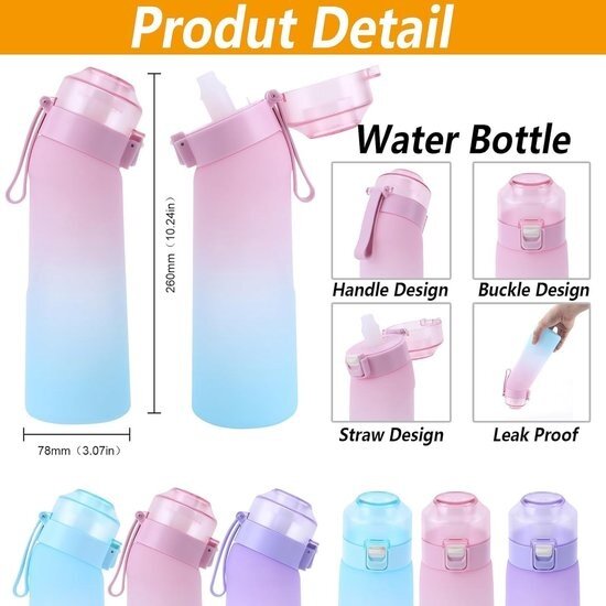 Igoods Igoods Drinkfles - Geurfles - Sportfles - Waterfles Met Smaak - Smaak Op Basis Van Geur - 650ML - BPA Vrij - Inclusief 7 Smaken - Blauw/Roze