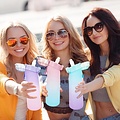 Igoods Igoods Drinkfles - Geurfles - Sportfles - Waterfles Met Smaak - Smaak Op Basis Van Geur - 650ML - BPA Vrij - Inclusief 7 Smaken - Blauw/Roze