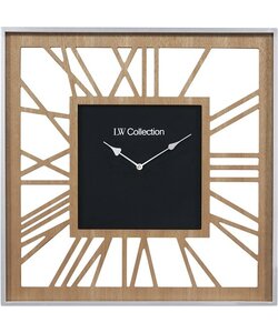LW Collection Houten wandklok 60cm - Grote vierkante moderne houten muurklok romeinse cijfers - Houten klok stil uurwerk - Wandklok hout