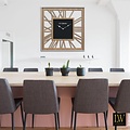 LW collection LW Collection Houten wandklok 60cm - Grote vierkante moderne houten muurklok romeinse cijfers - Houten klok stil uurwerk - Wandklok hout