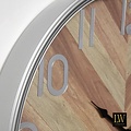 LW collection LW Collection wandklok zilver hout met glas 60cm - Grote moderne houten zilverkleurige glazen muurklok - Houten klok stil uurwerk - Wandklok hout glas