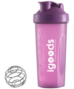 Igoods Shakebeker – Met RVS Mixerbal – BPA-vrij & Lekvrij – Shaker voor Proteïne Shakes, Smoothies & Sportvoeding – Fitness Shake Cup – 600ml – Paars