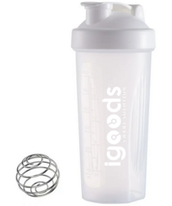 Igoods Shakebeker – Met RVS Mixerbal – BPA-vrij & Lekvrij – Shaker voor Proteïne Shakes, Smoothies & Sportvoeding – Fitness Shake Cup – 600ml – Wit