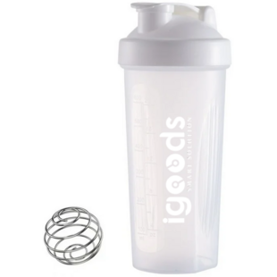 Igoods Shakebeker – Met RVS Mixerbal – BPA-vrij & Lekvrij – Shaker voor Proteïne Shakes, Smoothies & Sportvoeding – Fitness Shake Cup – 600ml – Wit