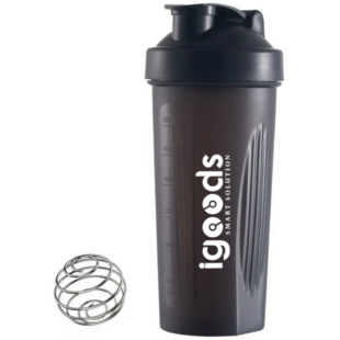 Igoods Shakebeker – Met RVS Mixerbal – BPA-vrij & Lekvrij – Shaker voor Proteïne Shakes, Smoothies & Sportvoeding – Fitness Shake Cup – 600ml – Zwart