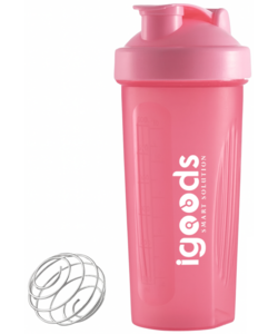 Igoods Shakebeker – Met RVS Mixerbal – BPA-vrij & Lekvrij – Shaker voor Proteïne Shakes, Smoothies & Sportvoeding – Fitness Shake Cup – 600ml – Rosé