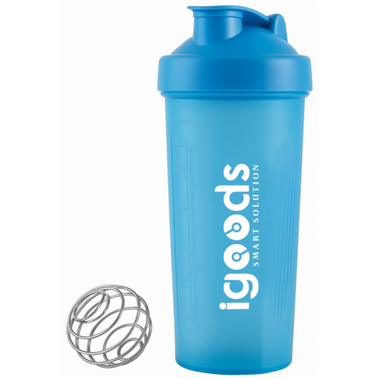 Igoods Igoods Shakebeker – Met RVS Mixerbal – BPA-vrij & Lekvrij – Shaker voor Proteïne Shakes, Smoothies & Sportvoeding – Fitness Shake Cup – 600ml – Blauw