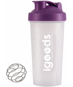 Igoods Shakebeker – Met RVS Mixerbal – BPA-vrij & Lekvrij – Shaker voor Proteïne Shakes, Smoothies & Sportvoeding – Fitness Shake Cup – 600ml – Paars/Wit