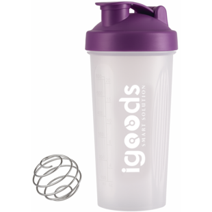 Igoods Shakebeker – Met RVS Mixerbal – BPA-vrij & Lekvrij – Shaker voor Proteïne Shakes, Smoothies & Sportvoeding – Fitness Shake Cup – 600ml – Paars/Wit