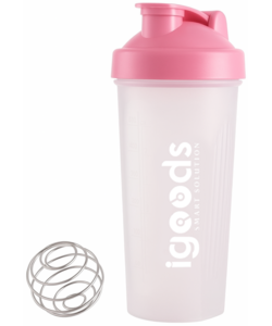 Igoods Shakebeker – Met RVS Mixerbal – BPA-vrij & Lekvrij – Shaker voor Proteïne Shakes, Smoothies & Sportvoeding – Fitness Shake Cup – 600ml – Rosé/Wit
