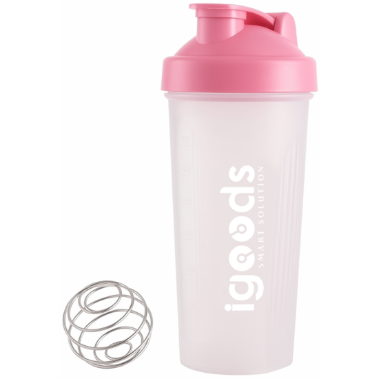 Igoods Igoods Shakebeker – Met RVS Mixerbal – BPA-vrij & Lekvrij – Shaker voor Proteïne Shakes, Smoothies & Sportvoeding – Fitness Shake Cup – 600ml – Rosé/Wit