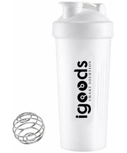 Igoods Shakebeker – Met RVS Mixerbal – BPA-vrij & Lekvrij – Shaker voor Proteïne Shakes, Smoothies & Sportvoeding – Fitness Shake Cup – 600ml – Wit